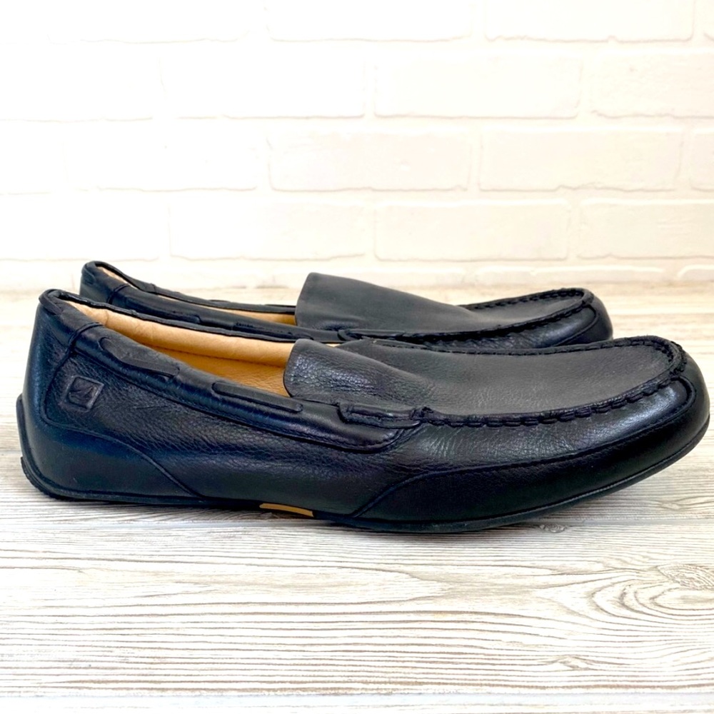 Sperry black leather slip on loafers sz10